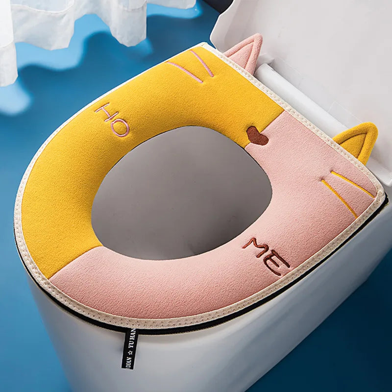 1PC Bathroom Toilet Seat with Handle Closestool Washable Soft Winter Warmer Mat Pad Cushion O-shape Toilet Seat Covers