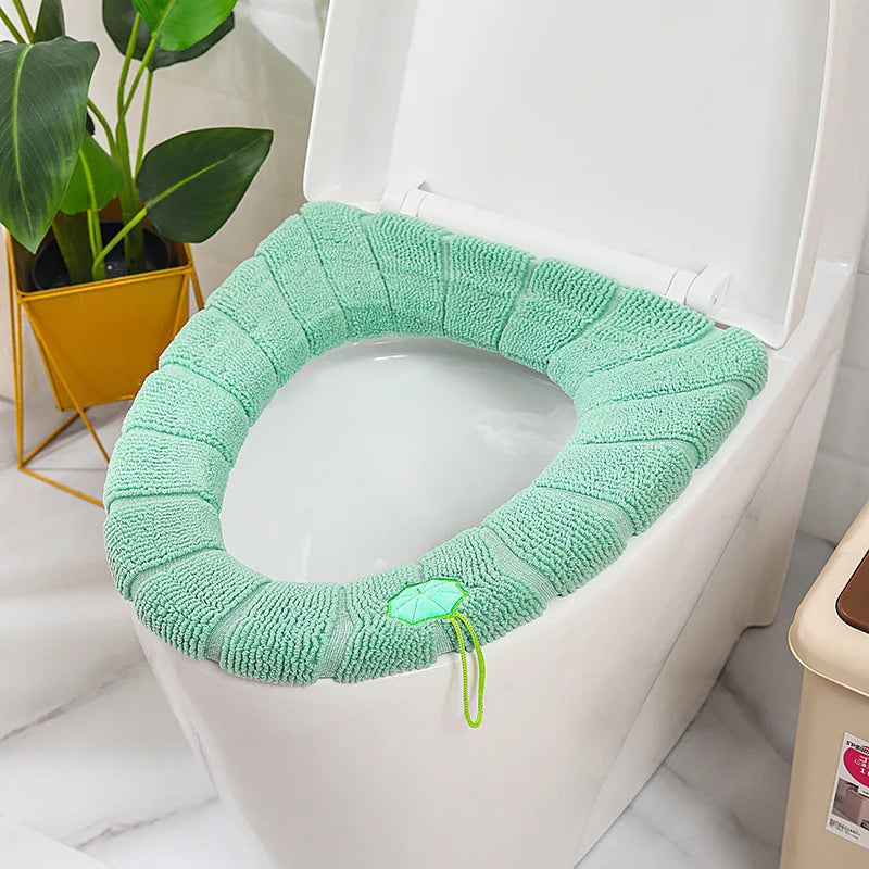 Winter Warm Toilet Seat Cover Mat Bathroom Toilet Pad Cushion with Handle Thicker Soft Washable Closestool Warmer Accessories