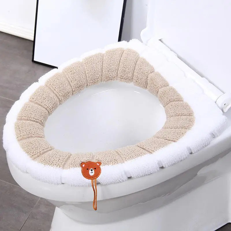 Bathroom Toilet Seat with Handle Closestool Washable Winter Warmer Mat Pad Cushion O-shape Toilet Seat Bidet Cover Batnroom Tool