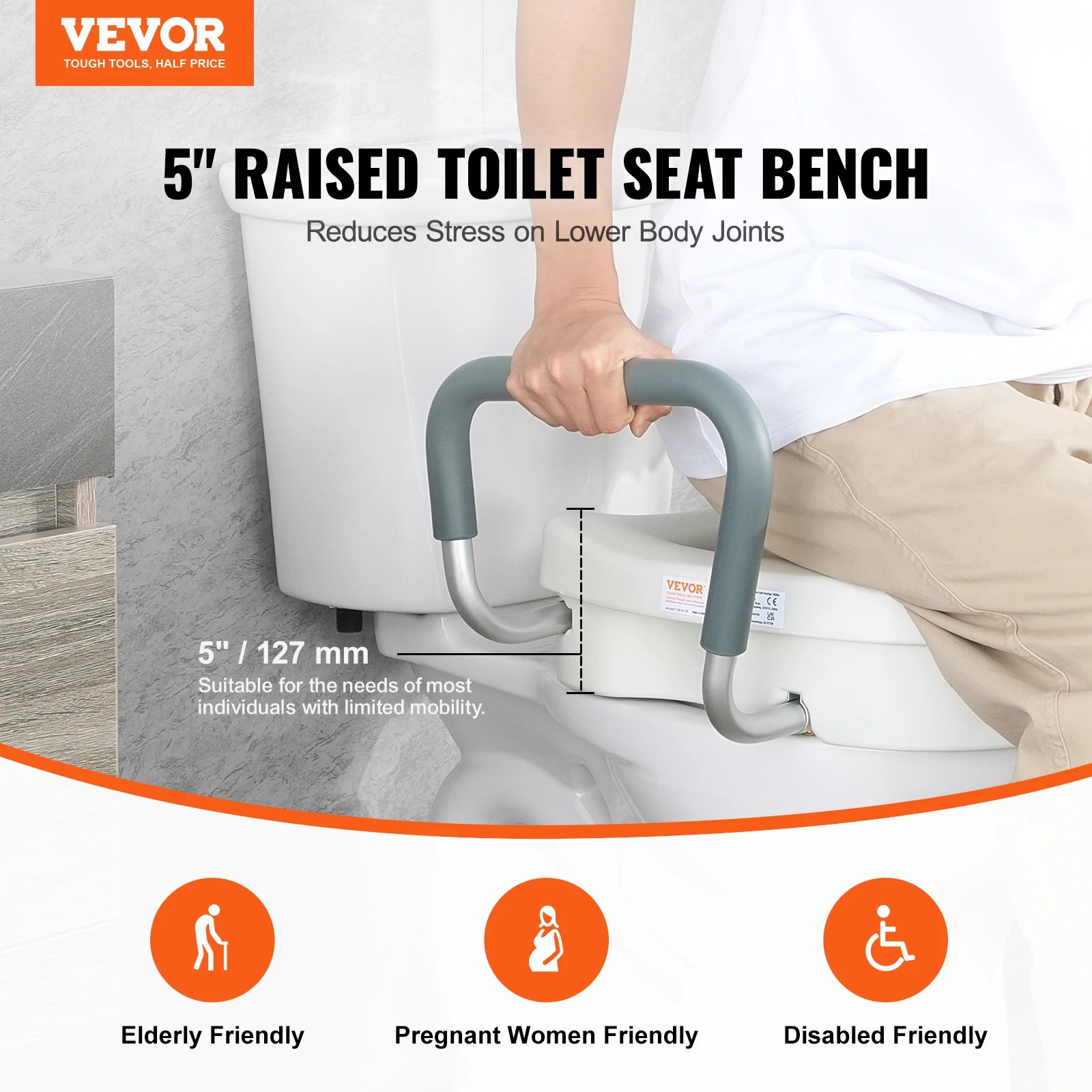SucceBuy Raised Toilet Seat 5" Height Raised 350 lbs Weight Capacity Round and Elongated Toilet Twist Lock Installation Elderly