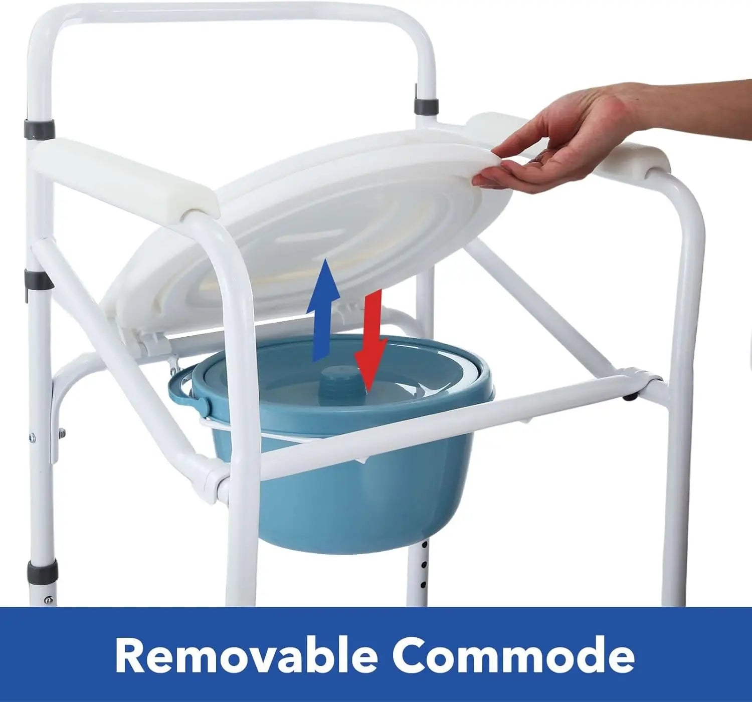 Commode Chair Shower Seat for Toilet Bathroom Bedside Height Adjustable Seating with Arms Removable Bucket for Senior and D
