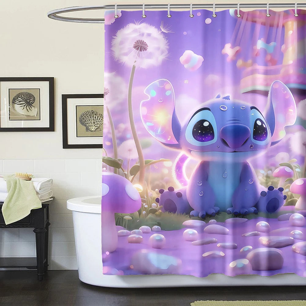 MINISO Cartoon Home Bathroom Set, Non Slip Floor Mats, U-shaped Mats, Toilet Seat Pads, Waterproof Shower Curtains with Hooks