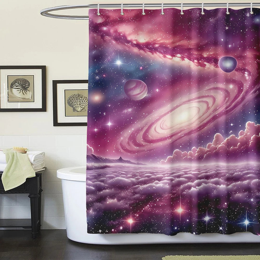 1/4 Piece Colorful Milky Way Starry Sky Shower Curtain Bathroom Set Anti Slip Floor Mat U-shaped Floor Mat with Hook Toilet Seat