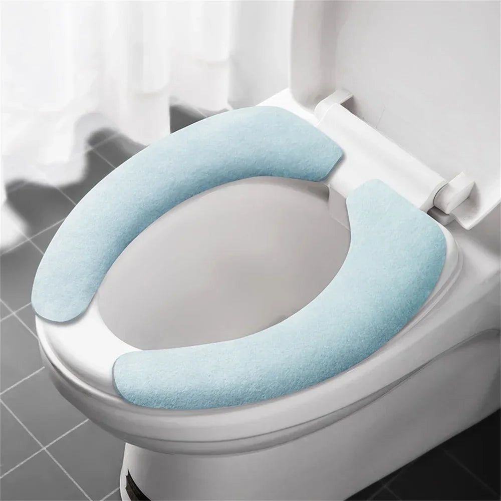 Toilet Seat Cover Soft Closestool Paste Solid Color Toilet Sticky Seat Pad Washable Bathroom Warmer Seat Lid Cover Pad Universal