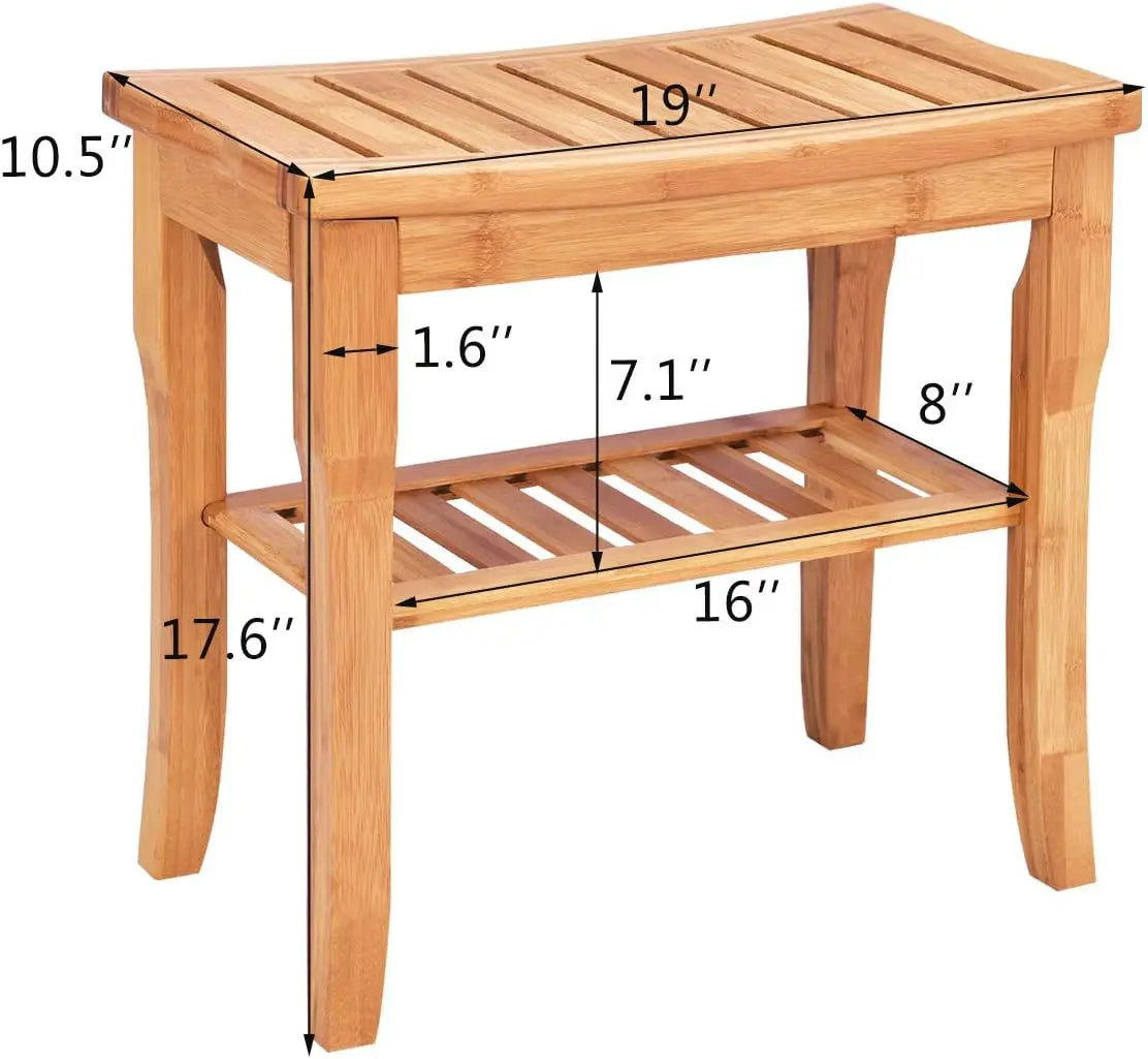 Bamboo Shower Seat Bench Bathroom Spa Bathroom Organiser Stool with Shelf