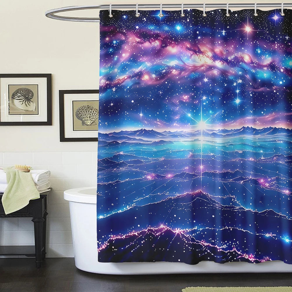 1/4 Piece Colorful Milky Way Starry Sky Shower Curtain Bathroom Set Anti Slip Floor Mat U-shaped Floor Mat with Hook Toilet Seat