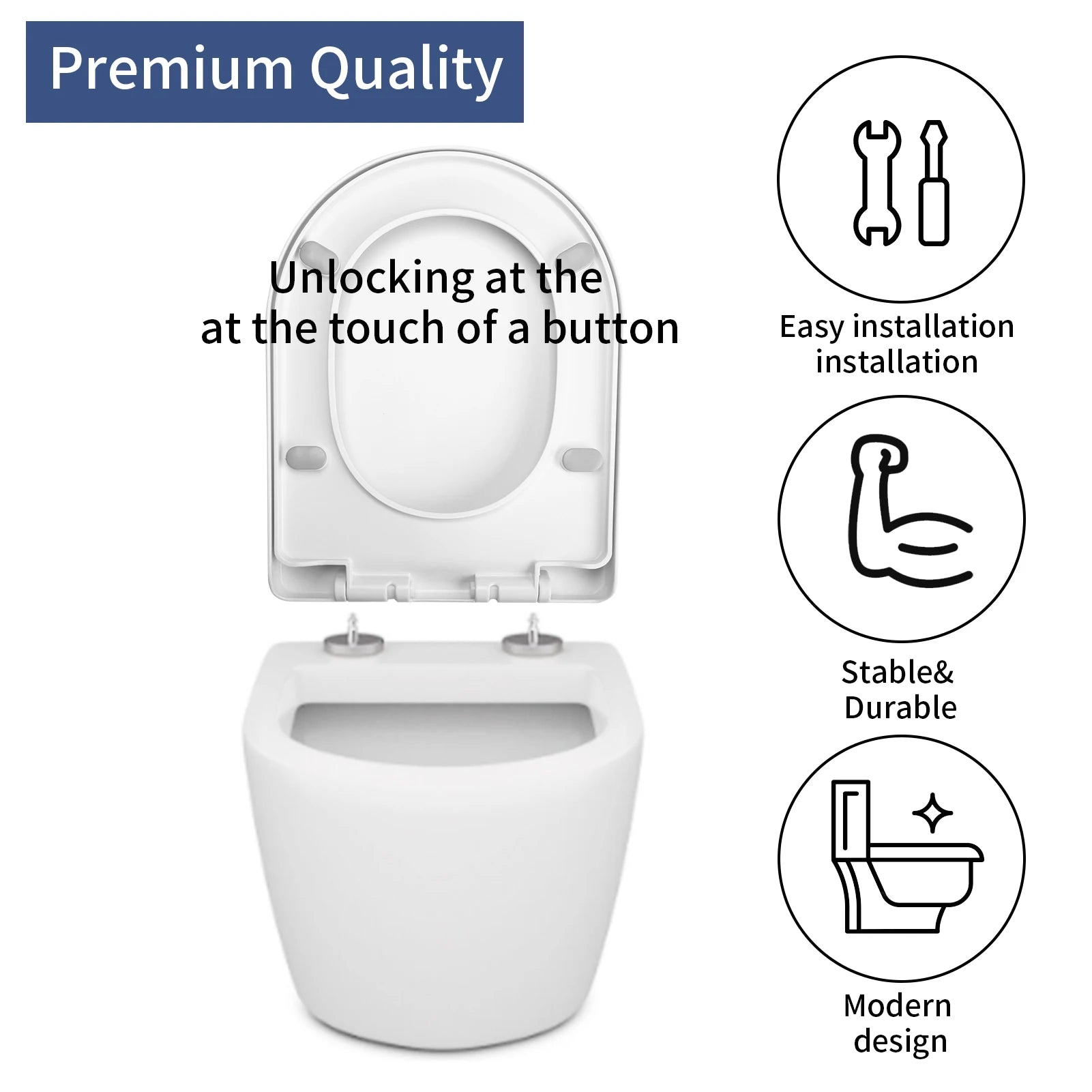 White Toilet Seat Soft Close Soft Close PP Toilet Seat Bottom and Top Fixing Quick Release for Easy Clean Sturdy Anti-Bacterial