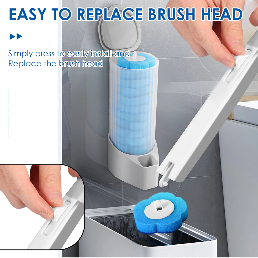 Toilet Wand Kit Wall Mounted Toilet Brush Set with 24 Replacement Brush Heads 360° Bathroom Effective Cleaning Tool for Home