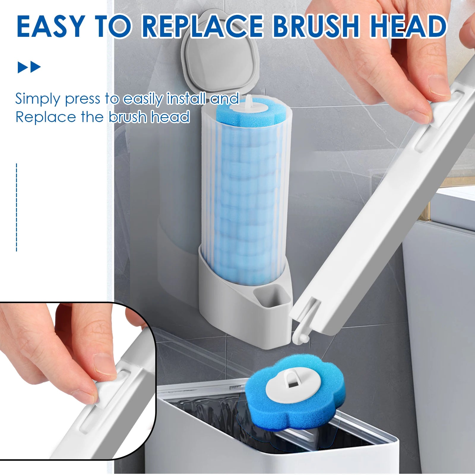 Toilet Wand Kit Wall Mounted Toilet Brush Set with 24 Replacement Brush Heads 360° Bathroom Effective Cleaning Tool for Home