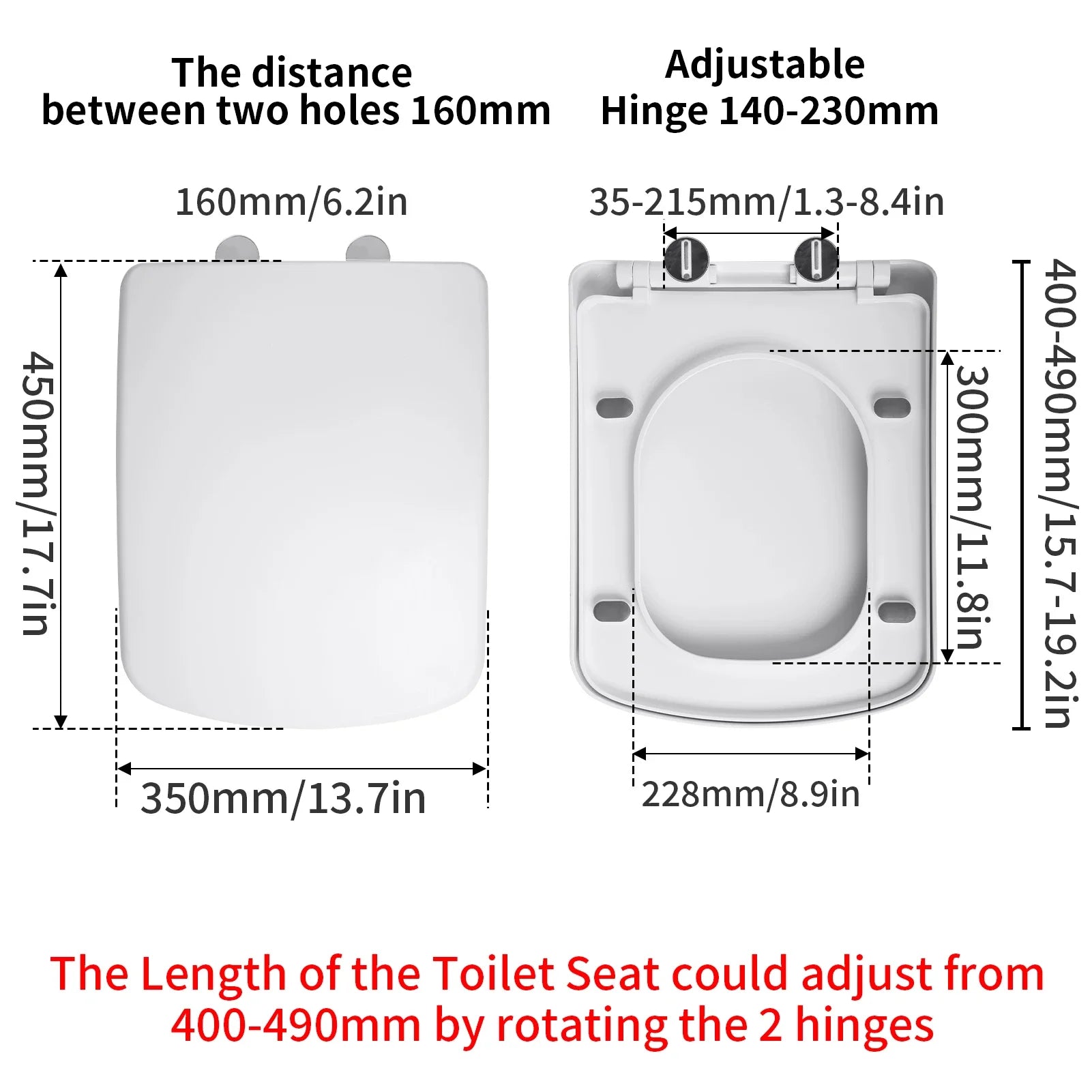 Square Slow-Close Toilet Seat Lid Cover Set Quick Release Thicken Replacement Universal Easy Installation For Home