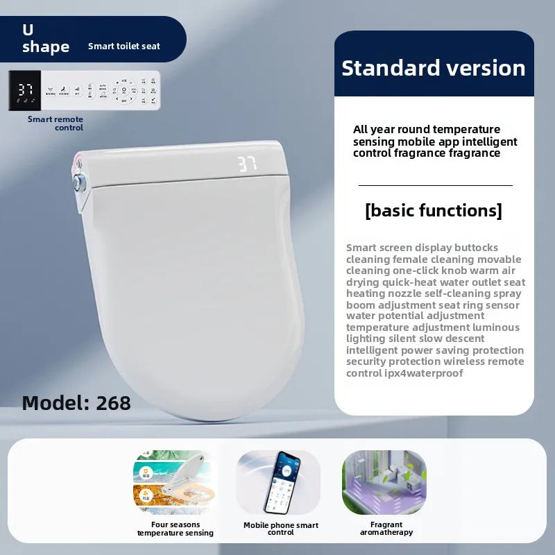 Smart Toilet Seat Cover with Aroma Automatic Flip Voice Control Remote Bidet Wash Dryer