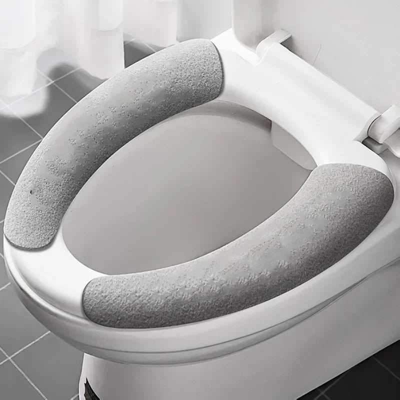 Toilet Seat Cover Soft Closestool Paste Solid Color Toilet Sticky Seat Pad Washable Bathroom Warmer Seat Lid Cover Pad Universal
