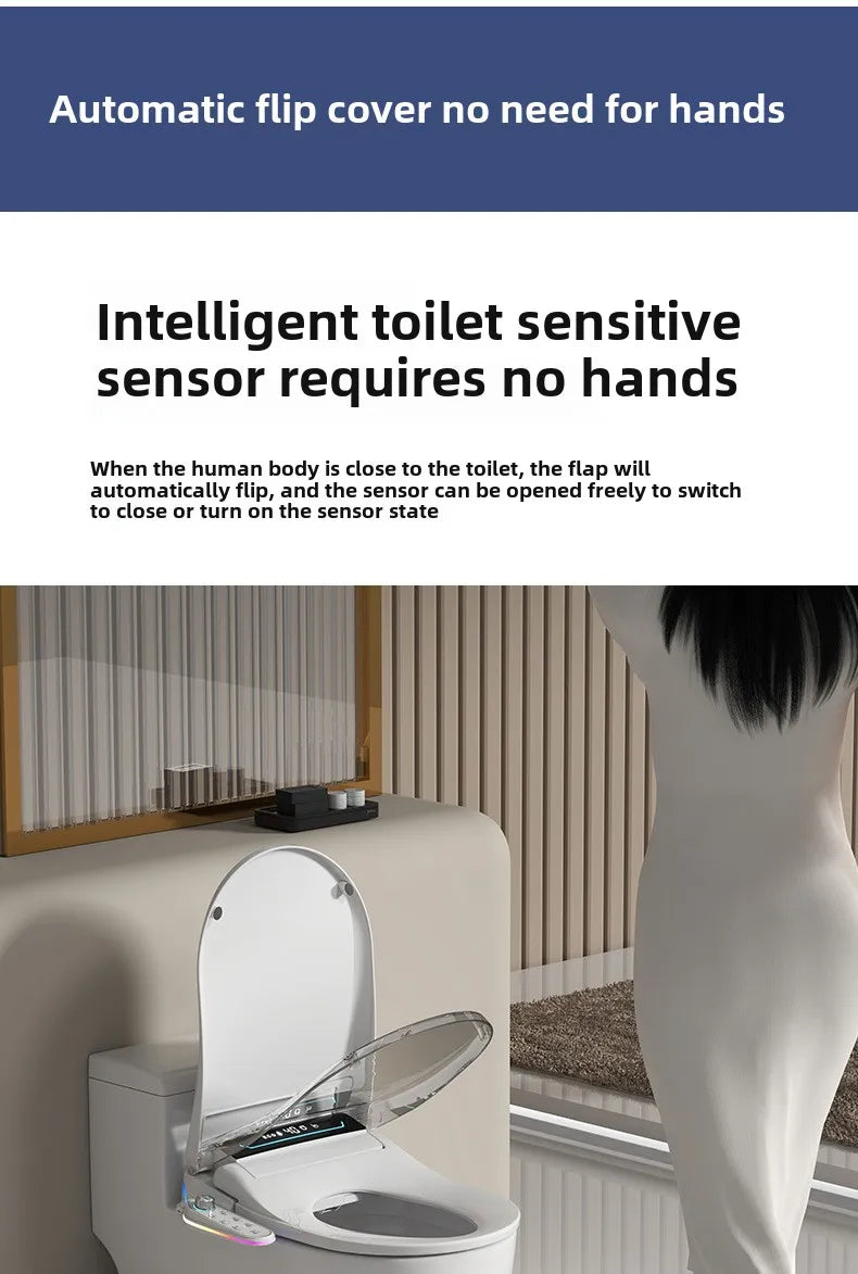 Smart Toilet Seat Cover with Instant Heating, Multi-function Wash, Foam Shield, Electric Bidet Lid for Household Bathroom