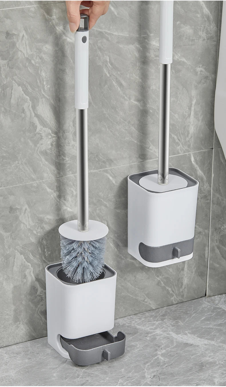 WORTHBUY Long Handle Plastic Toilet Brush With Drain Base Punch-Free Wall Mounted WC Toilet Cleaning Brush Bathroom Accessories