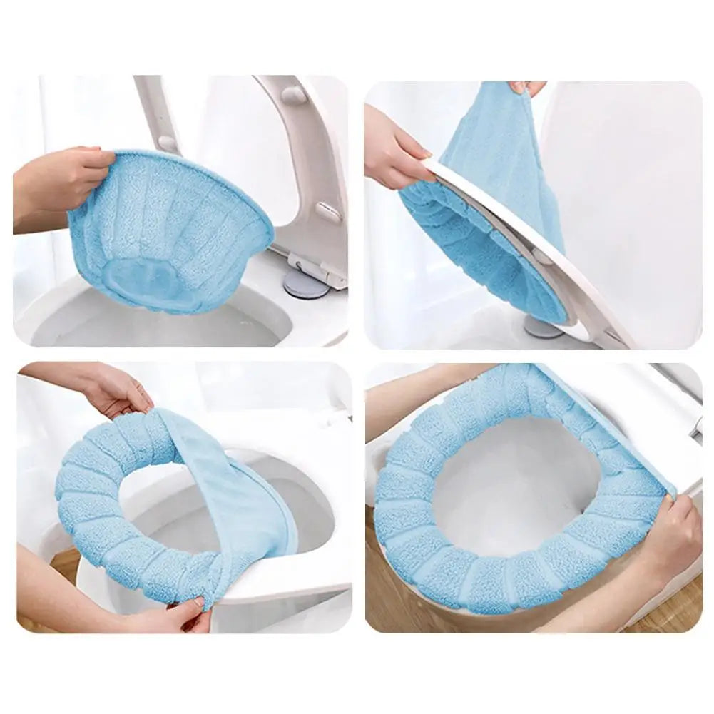 Winter Warm Toilet Seat Cover Closestool Mat 1Pcs Washable Bathroom Accessories Knitting Pure Color Soft O-shape Pad Toilet Seat
