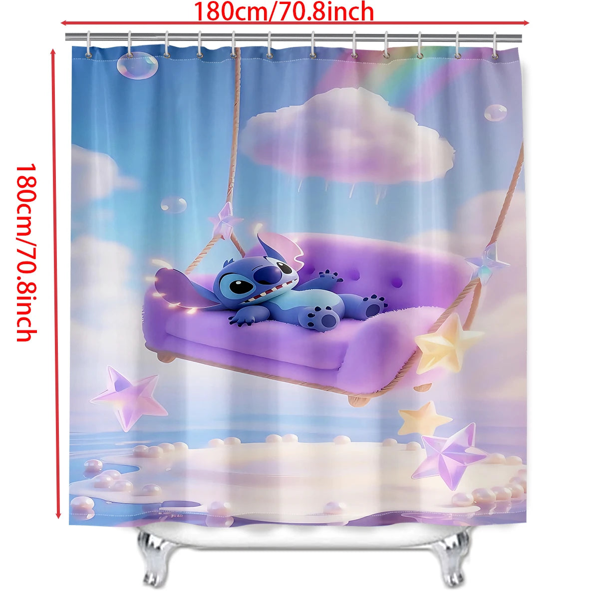 MINISO Cartoon Home Bathroom Set, Non Slip Floor Mats, U-shaped Mats, Toilet Seat Pads, Waterproof Shower Curtains with Hooks