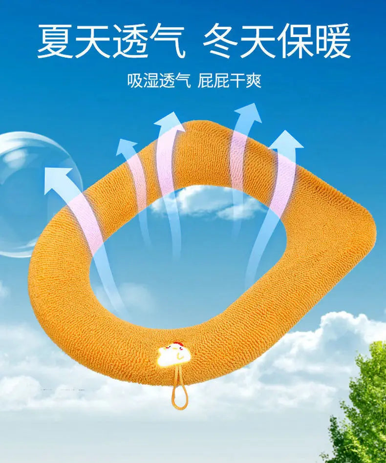 Winter Warm Toilet Seat Cover Mat Bathroom Toilet Pad Cushion with Handle Thicker Soft Washable Closestool Warmer Accessories