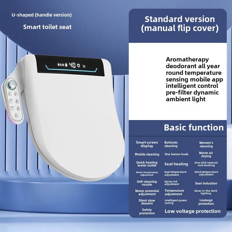 Smart Toilet Seat Cover with Instant Heating, Multi-function Wash, Foam Shield, Electric Bidet Lid for Household Bathroom
