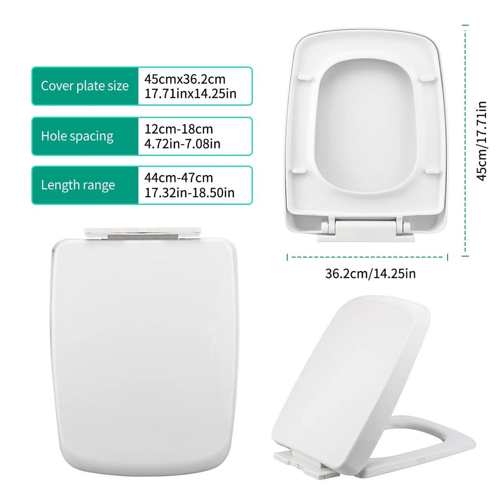 Square Toilet Seat Soft Close White, Soft Close Toilet Seat-Top Fixing, Quick Realease Toilet Seat for Easy Cleaning
