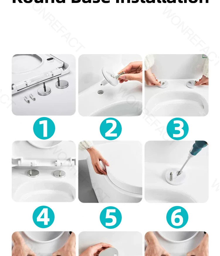 Bathroom Toilet Lid Easy Installation Widened Arc Toilet Lid Round Toilet Seat Elongated Oval Seat Silent Closed Seat（White）