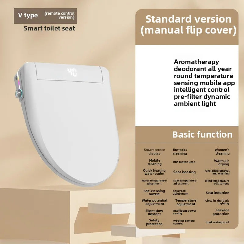 Smart Toilet Seat Cover with Aroma Automatic Flip Voice Control Remote Bidet Wash Dryer