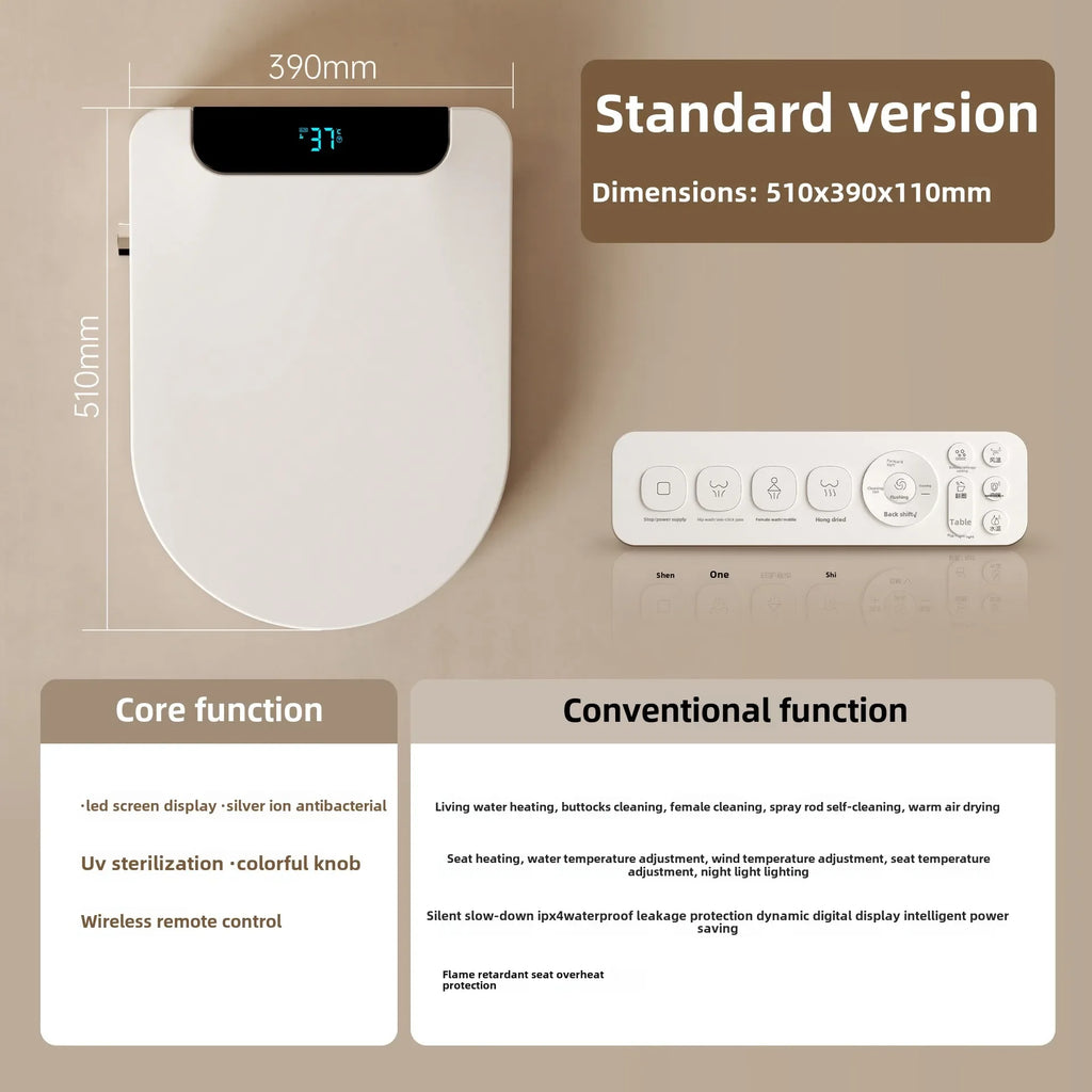 Intelligent Toilet Seat Cover with Electric Flush, Drying, Massage, Full-automatic, Instant-heating for Household Use