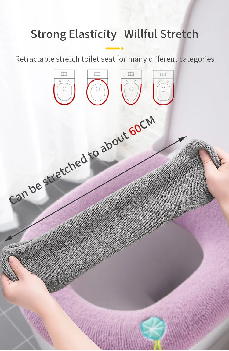 Winter Warm Toilet Seat Cover Mat Bathroom Toilet Pad Cushion with Handle Thicker Soft Washable Closestool Warmer Accessories