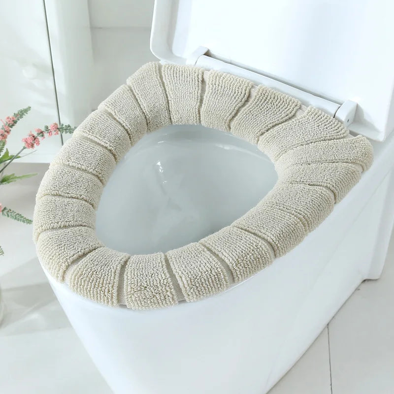 Winter Warm Toilet Seat Cover Mat Bathroom Toilet Pad Cushion with Handle Thicker Soft Washable Closestool Warmer Accessories