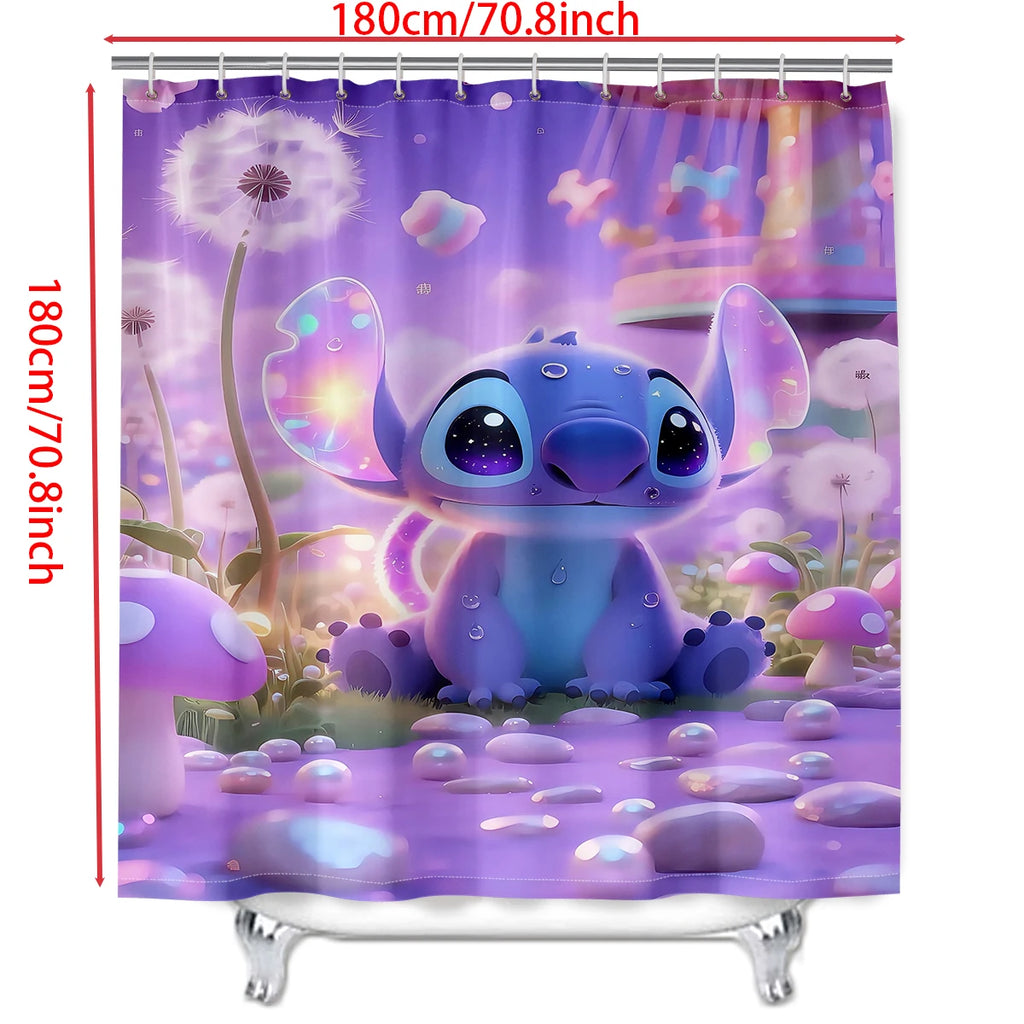 MINISO  Cartoon Home Bathroom Set, Non Slip Floor Mats, U-shaped Mats, Toilet Seat Pads, Waterproof Shower Curtains with Hooks