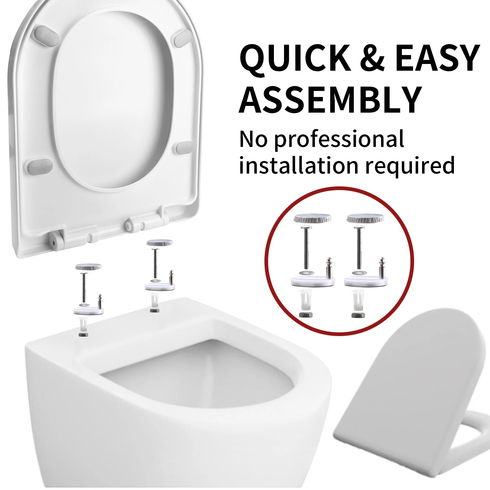 Slow Close O-Shape Toilet Seat Quiet Lid Durable Anti-Bacterial Simple Top Fixing Removable Universal Bathroom Accessories