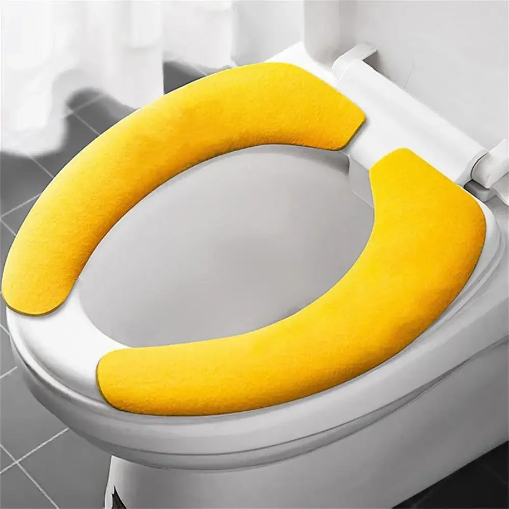 Toilet Seat Cover Soft Closestool Paste Solid Color Toilet Sticky Seat Pad Washable Bathroom Warmer Seat Lid Cover Pad Universal