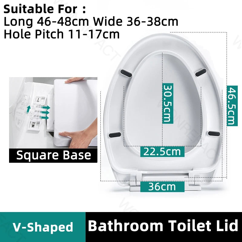 Bathroom Toilet Lid Easy Installation Widened Arc Toilet Lid Round Toilet Seat Elongated Oval Seat Silent Closed Seat（White）