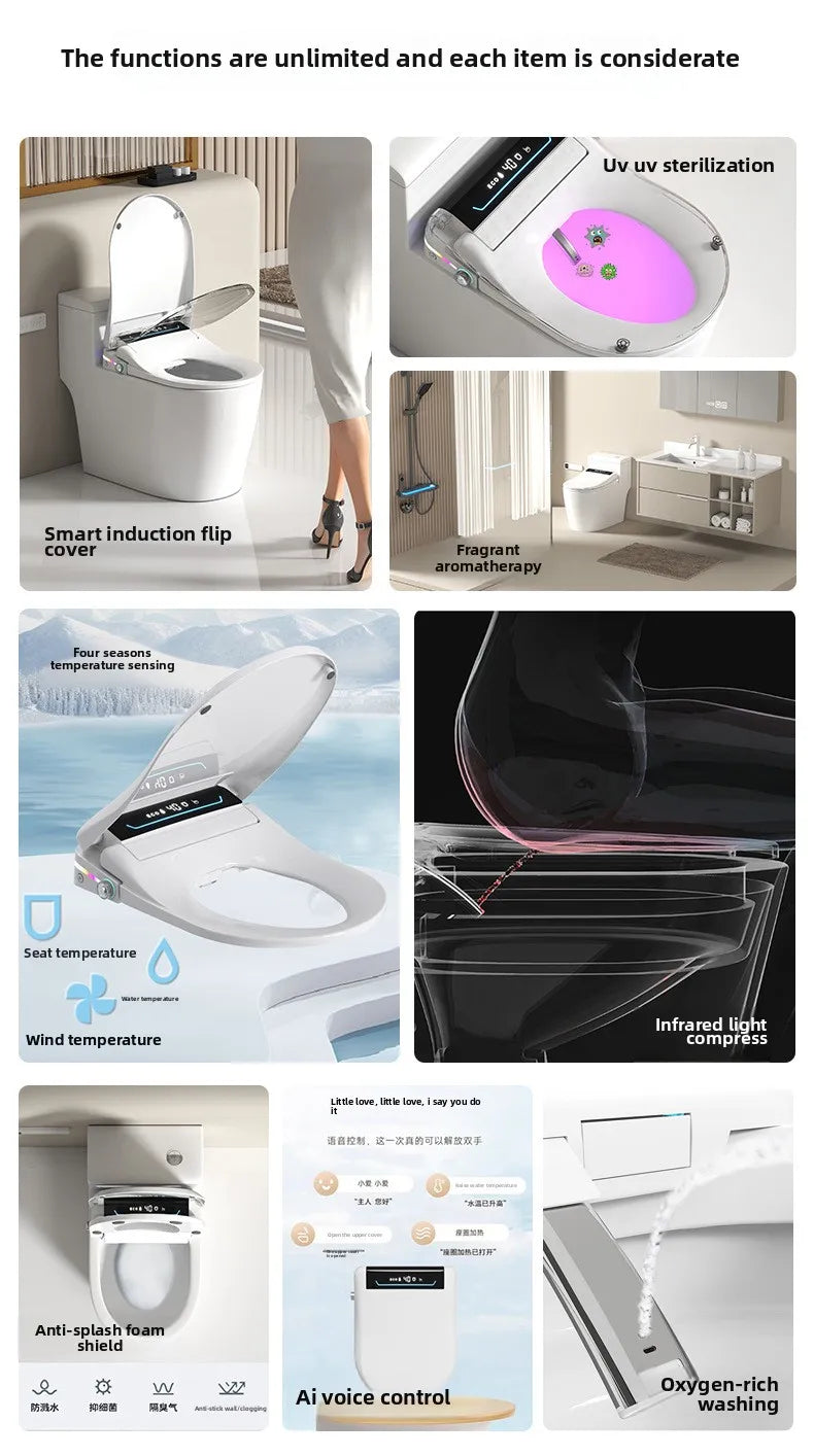 Smart Toilet Seat Cover with Aroma Automatic Flip Voice Control Remote Bidet Wash Dryer