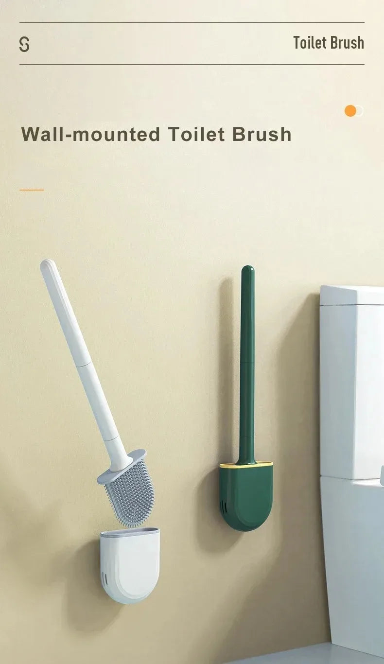 1Pcs Wall-mounted Soft Silicone Drain Toilet Brush With No Dead Ends Removable Handle To Save Space Toilet Cleaning Brush