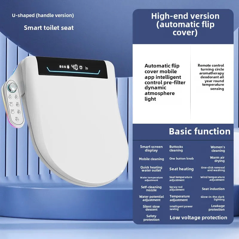Smart Toilet Seat Cover with Instant Heating, Multi-function Wash, Foam Shield, Electric Bidet Lid for Household Bathroom