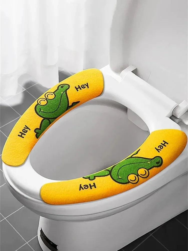 1 Pair Paste Toilet Seat Cover Cartoon Waterproof Bathroom Toilet Seat Pad Cute Reusable Soft Thick Sticky Closes Tool Seat Mat