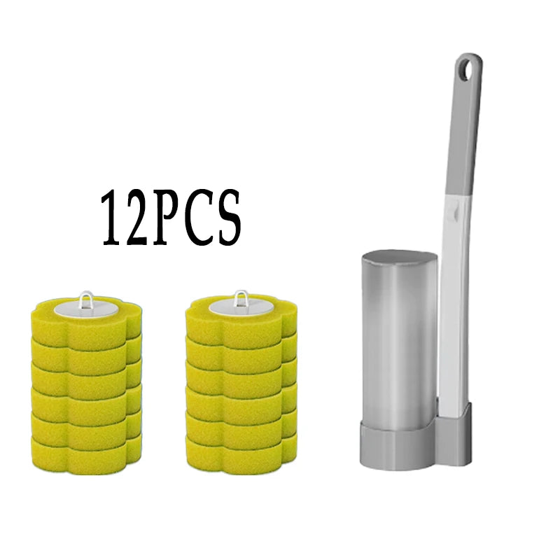 Disposable Toilet Brush Kit Wall-Mounted Bathroom Long Handle Cleaning Tool with Toilet Brush Refill  Accessories Cleaning