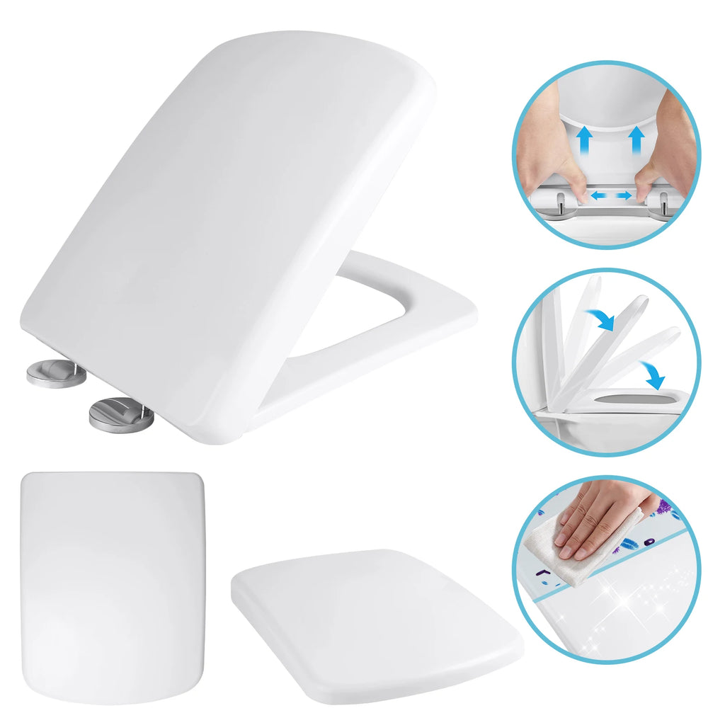 White Toilet Seat Soft Close Soft Close PP Toilet Seat Bottom and Top Fixing Quick Release for Easy Clean Sturdy Anti-Bacterial