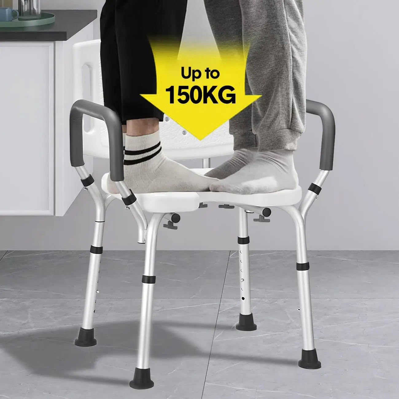 Legs Shower Chair with Back, Waterproof  Stool, Bathroom Seat Sturdy Shower Stool for Elderly Pregnant Seniors