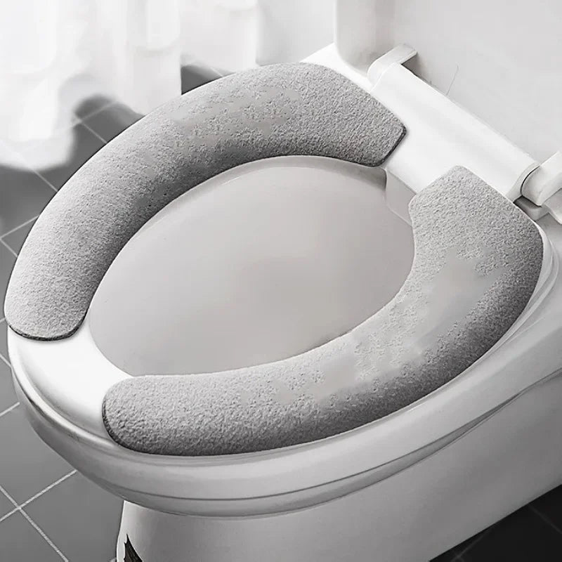 Toilet Seat Cover Soft Closestool Paste Solid Color Toilet Sticky Seat Pad Washable Bathroom Warmer Seat Lid Cover Pad Universal
