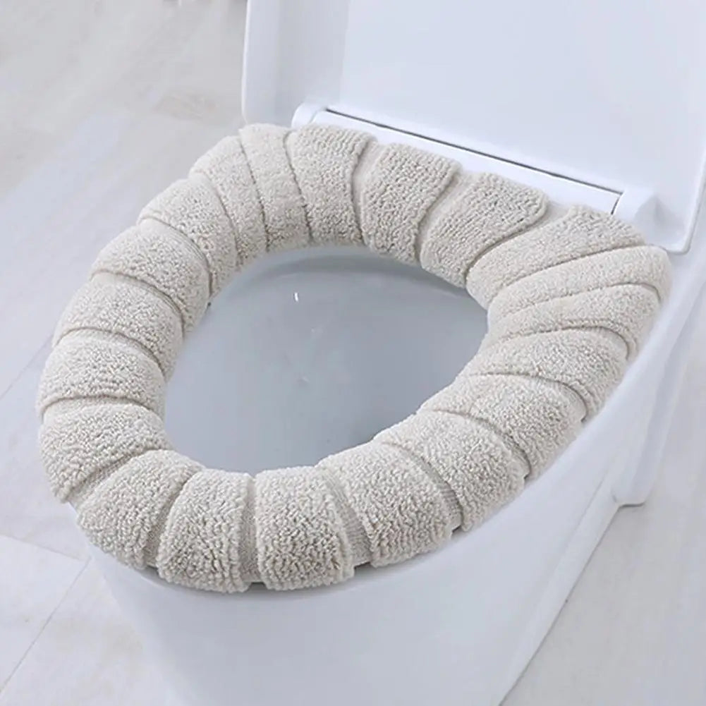 Winter Warm Toilet Seat Cover Closestool Mat 1Pcs Washable Bathroom Accessories Knitting Pure Color Soft O-shape Pad Toilet Seat