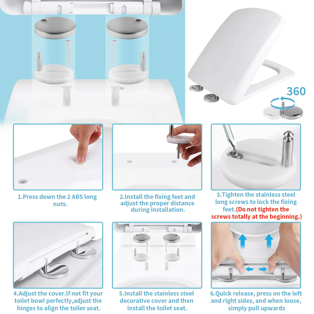 White Toilet Seat Soft Close Soft Close PP Toilet Seat Bottom and Top Fixing Quick Release for Easy Clean Sturdy Anti-Bacterial