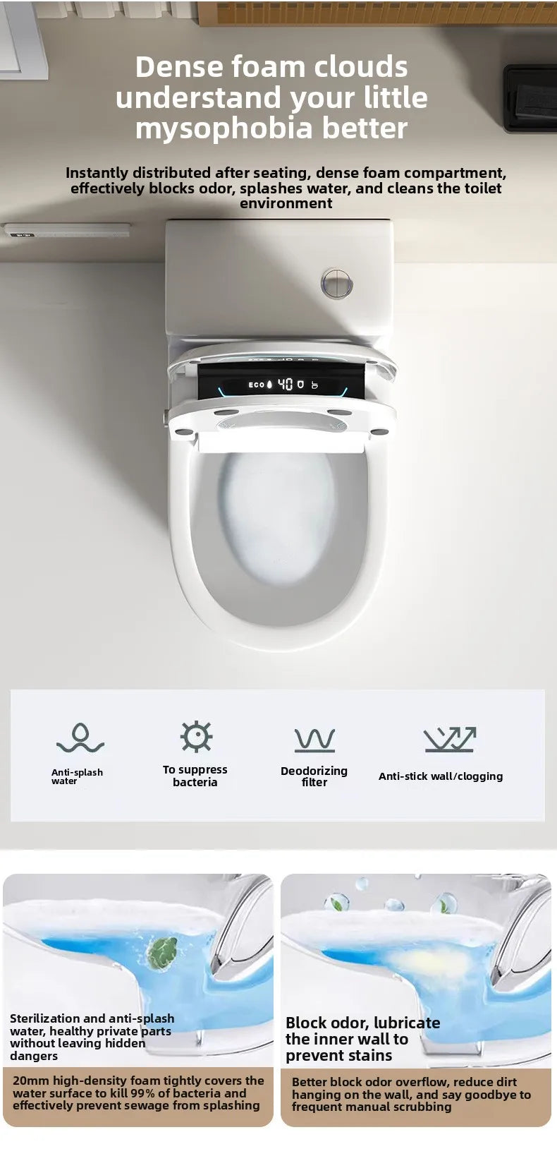 Smart Toilet Seat Cover with Aroma Automatic Flip Voice Control Remote Bidet Wash Dryer