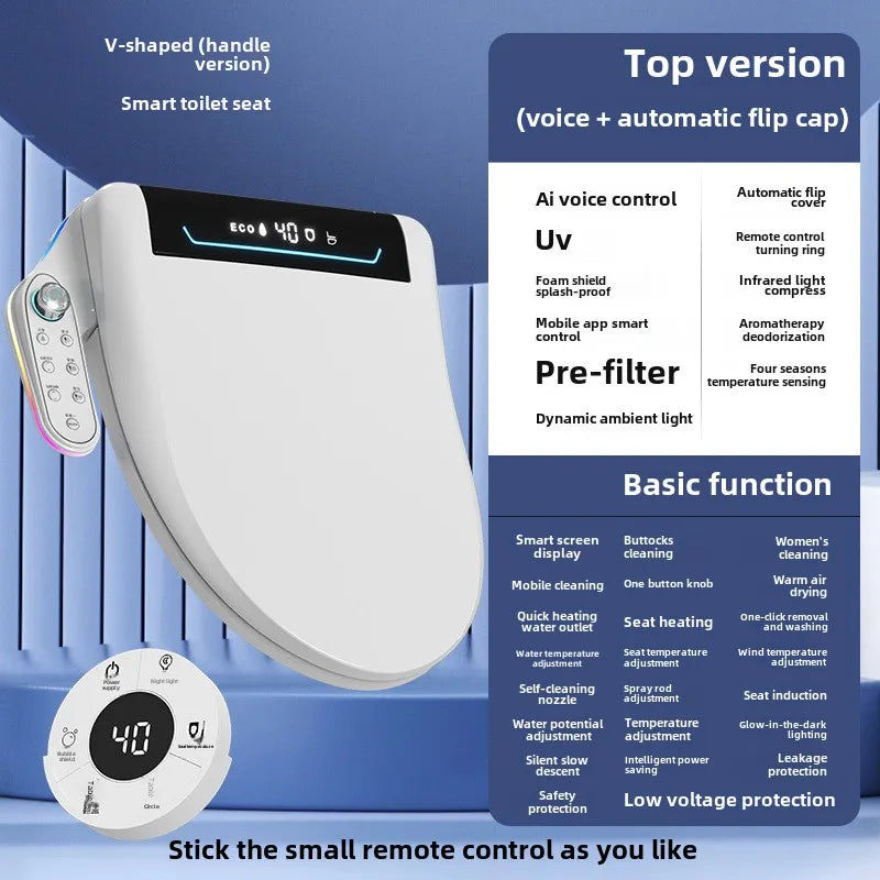 Smart Toilet Seat Cover with Instant Heating, Multi-function Wash, Foam Shield, Electric Bidet Lid for Household Bathroom