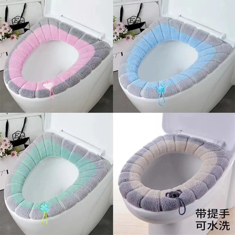 4/1 Pieces Toilet Seat Pad Toilet Seat Covers with Handle Soft Bathroom Toilet Lid Cover Cushion Thicker Stretchable Washable