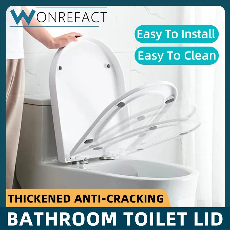 Bathroom Toilet Lid Easy Installation Widened Arc Toilet Lid Round Toilet Seat Elongated Oval Seat Silent Closed Seat（White）