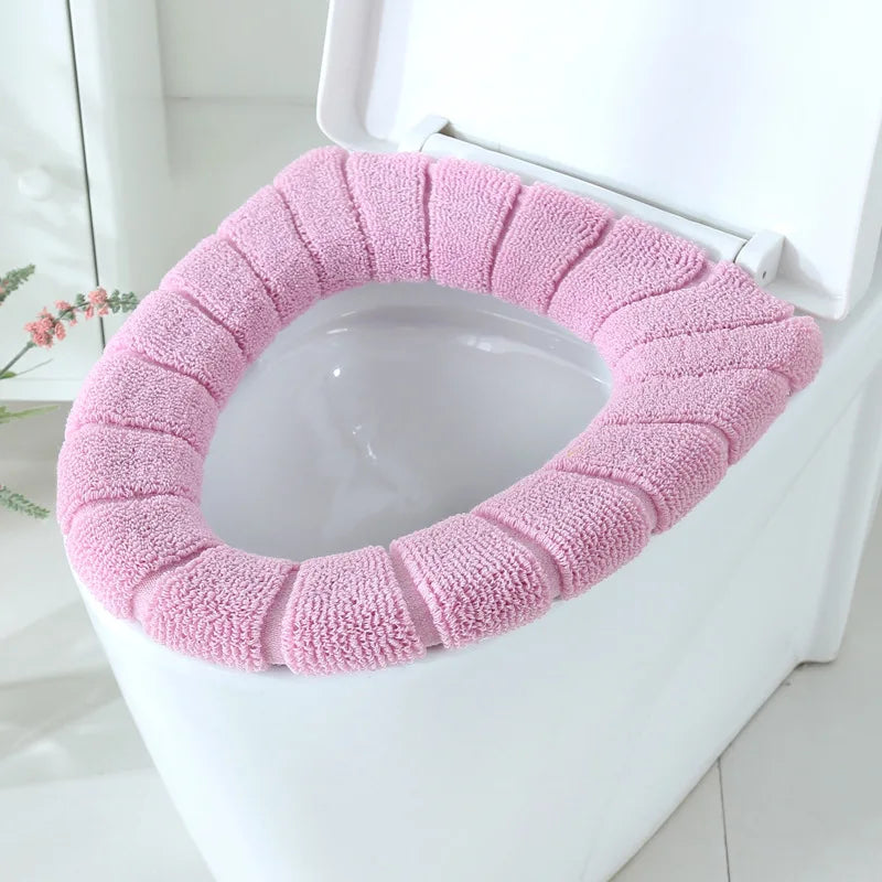 Winter Warm Toilet Seat Cover Mat Bathroom Toilet Pad Cushion with Handle Thicker Soft Washable Closestool Warmer Accessories