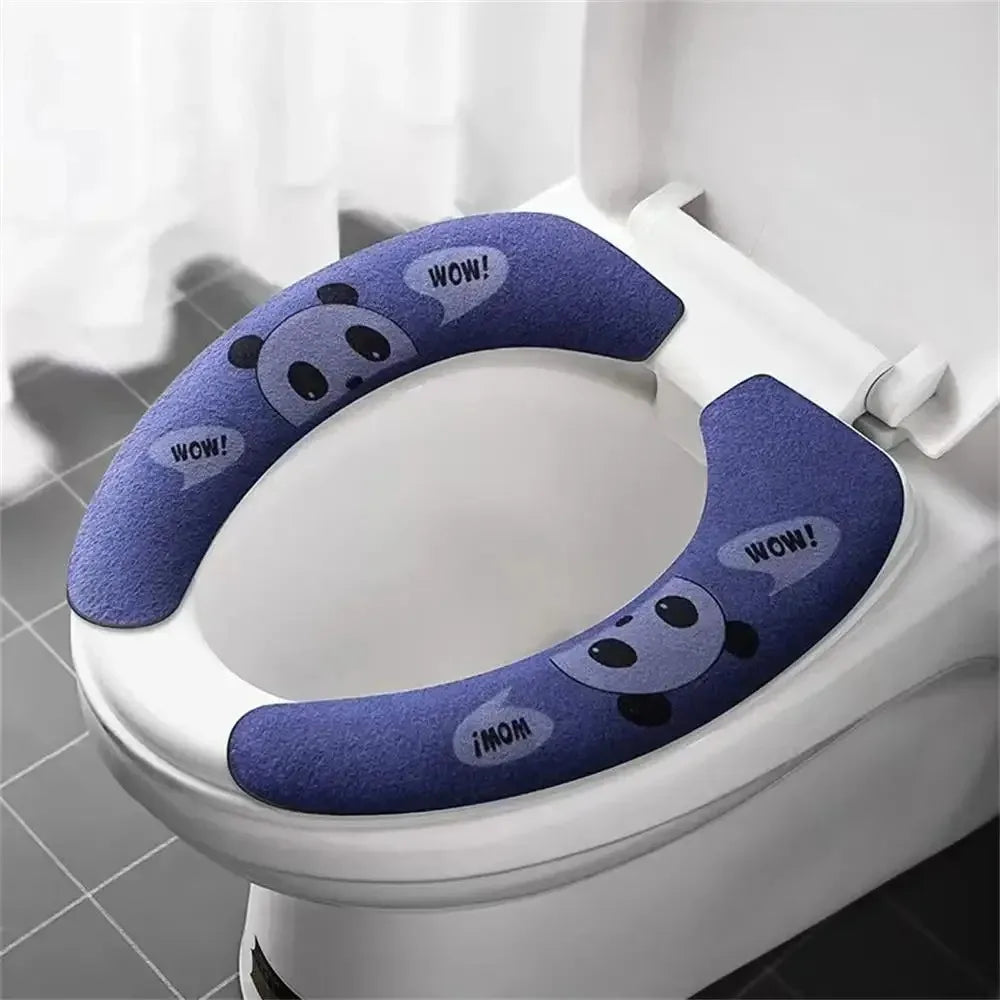 1 Pair Paste Toilet Seat Cover Cartoon Waterproof Bathroom Toilet Seat Pad Cute Reusable Soft Thick Sticky Closes Tool Seat Mat