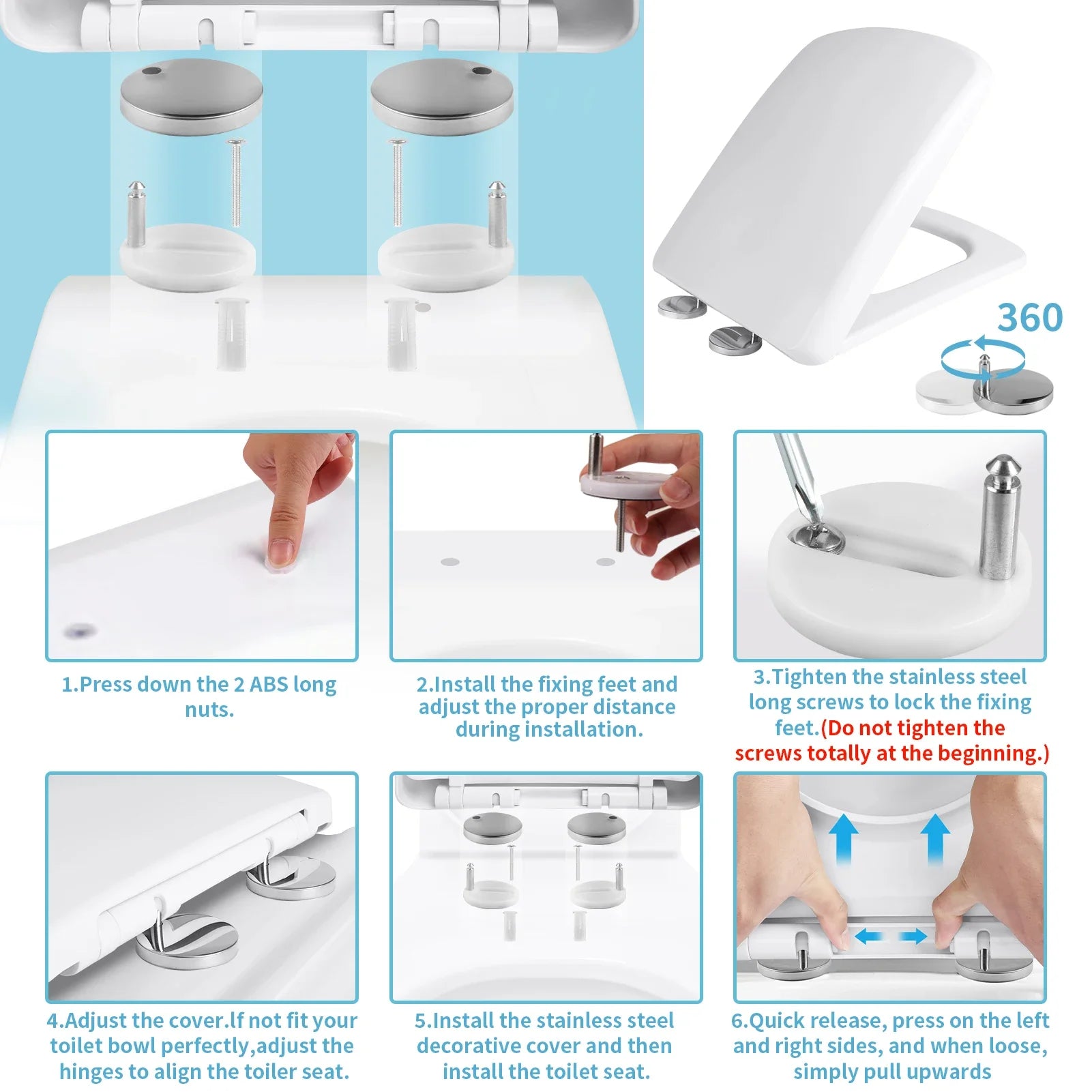 Square Slow-Close Toilet Seat Lid Cover Set Quick Release Thicken Replacement Universal Easy Installation For Home