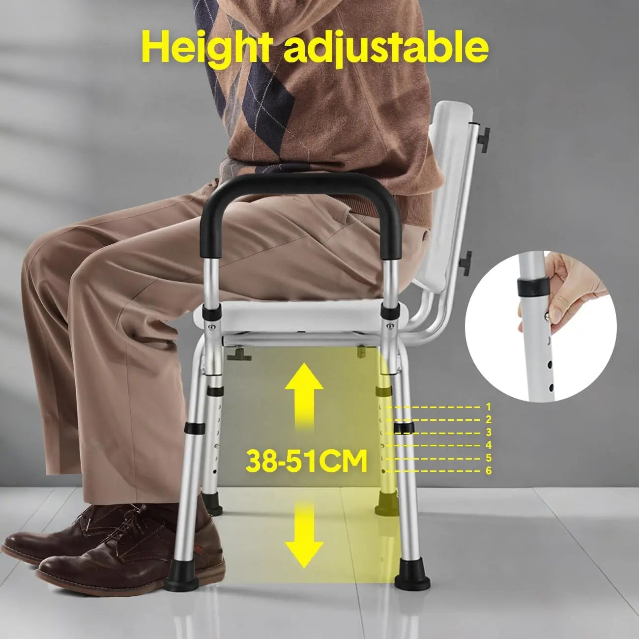 Legs Shower Chair with Back, Waterproof  Stool, Bathroom Seat Sturdy Shower Stool for Elderly Pregnant Seniors